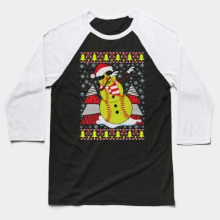Dabbing Snowman Christmas Softball Player Baseball T-Shirt
